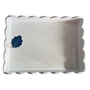 Scallop Edge White Lacquered Vanity Tray 14.25"L x 10.25"W Dresser Bathroom